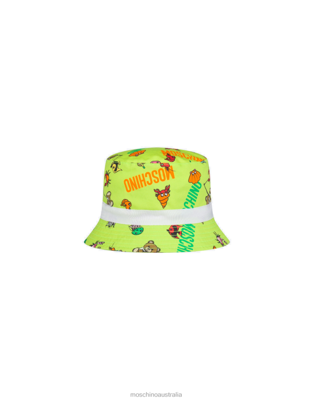 ALLOVER FISHERMAN TEDDY BEAR POPLIN HAT Moschino Baby LIME 44AA906 Accessory