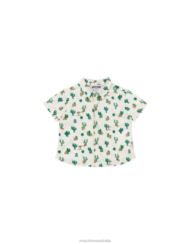 ALLOVER CACTUS POPLIN SHIRT Moschino Boy WHITE 44AA874 Clothing