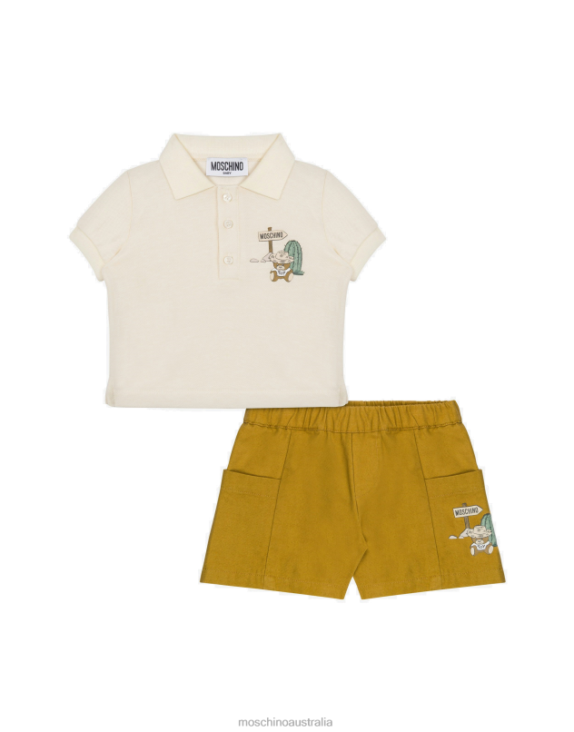 CACTUS TEDDY BEAR POLO AND SHORTS CO-ORD SET Moschino Boy BROWN 44AA875 Clothing