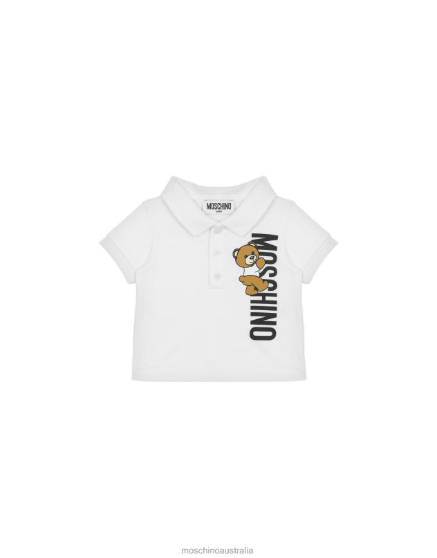 TEDDY LOGO PIQUE POLO SHIRT Moschino Boy WHITE 44AA869 Clothing