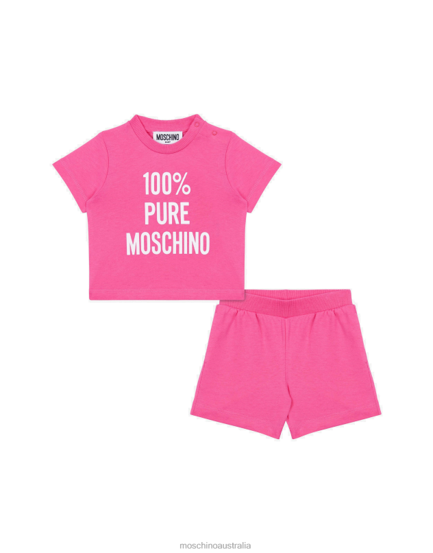 100% PURE T-SHIRT AND SHORTS CO-ORD SET Moschino Girl FUCHSIA 44AA866 Clothing