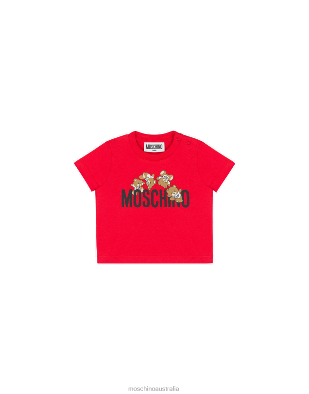 TEDDY LOGO JERSEY T-SHIRT Moschino Girl RED 44AA836 Clothing