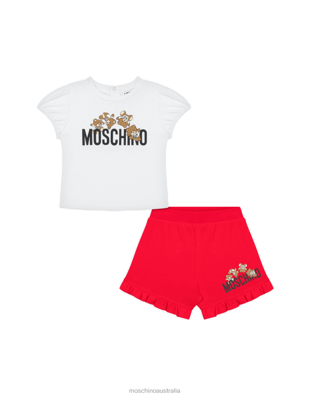 TEDDY LOGO T-SHIRT AND SHORTS CO-ORD SET Moschino Girl WHITE 44AA842 Clothing