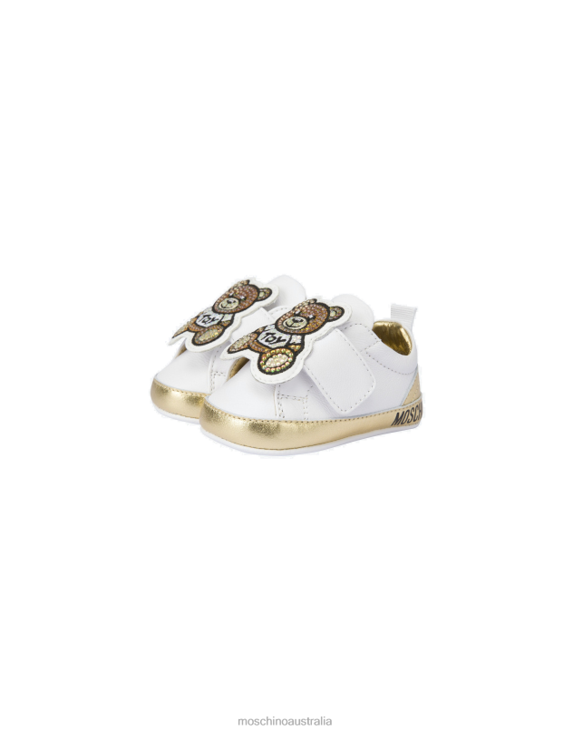 CRYSTAL TEDDY LEATHER SNEAKERS Moschino Girl WHITE 44AA918 Footwear