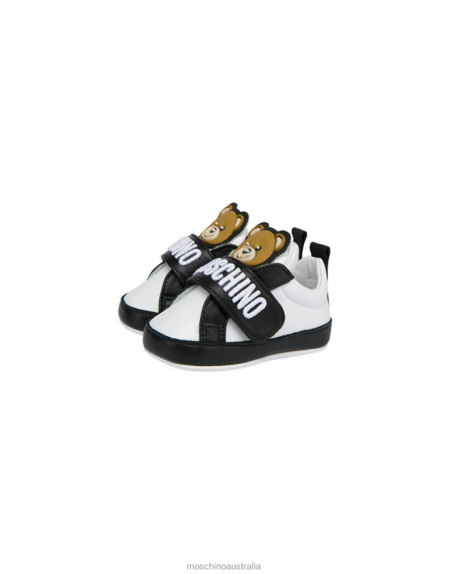 TEDDY LOGO LEATHER SNEAKERS Moschino Girl WHITE 44AA910 Footwear