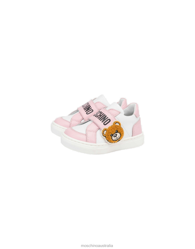 TEDDY STRAP CALFSKIN SNEAKERS Moschino Girl PALE PINK 44AA914 Footwear
