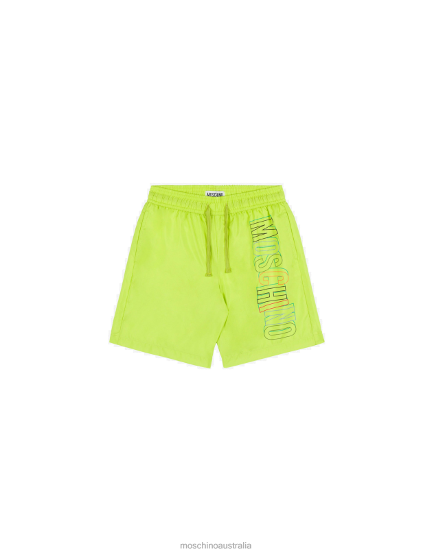 MAXI LOGO MICROFIBRE SWIM TRUNKS Moschino Boy LIME 44AA1014 Clothing
