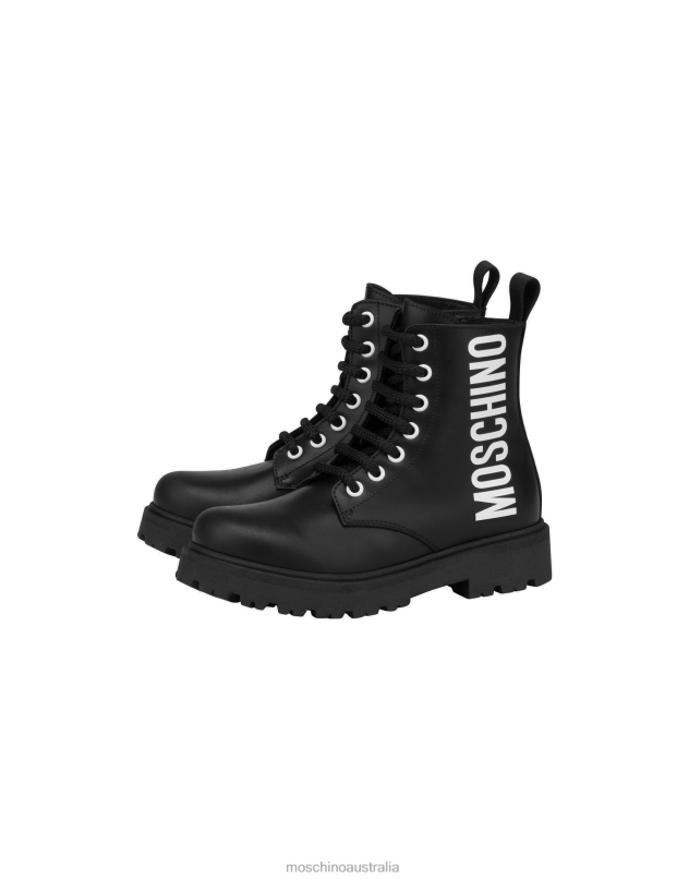 MAXI LOGO CALFSKIN COMBAT BOOTS Moschino Boy BLACK 44AA1034 Footwear