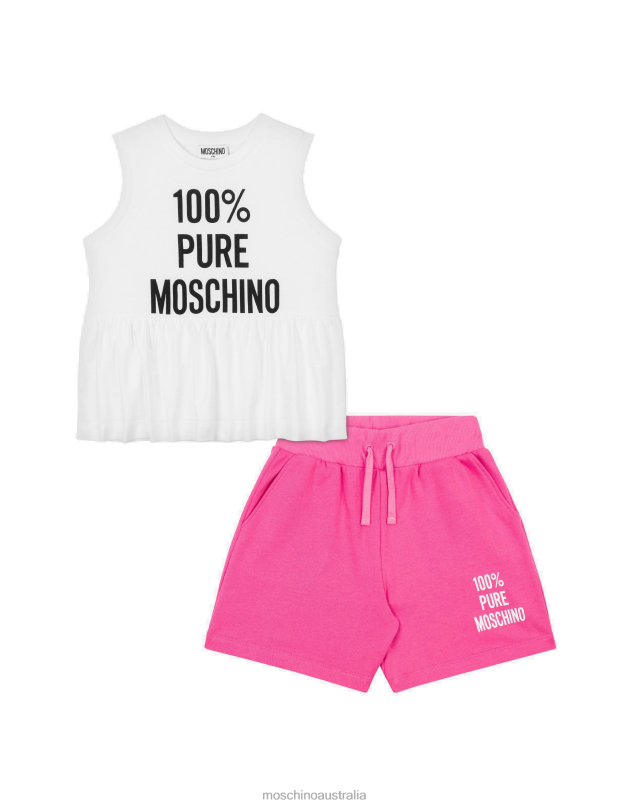100% PURE TOP AND SHORTS CO-ORD SET Moschino Girl FUCHSIA 44AA982 Clothing