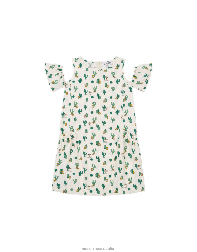 ALLOVER CACTUS POPLIN DRESS Moschino Girl WHITE 44AA939 Clothing