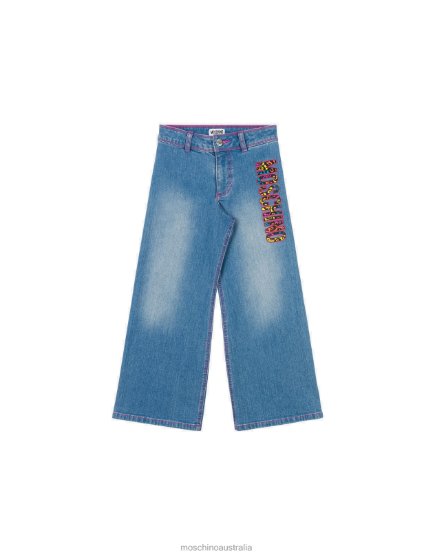 ANIMALIER LOGO PRINT STRETCH DENIM TROUSERS Moschino Girl BLUE DENIM 44AA968 Clothing