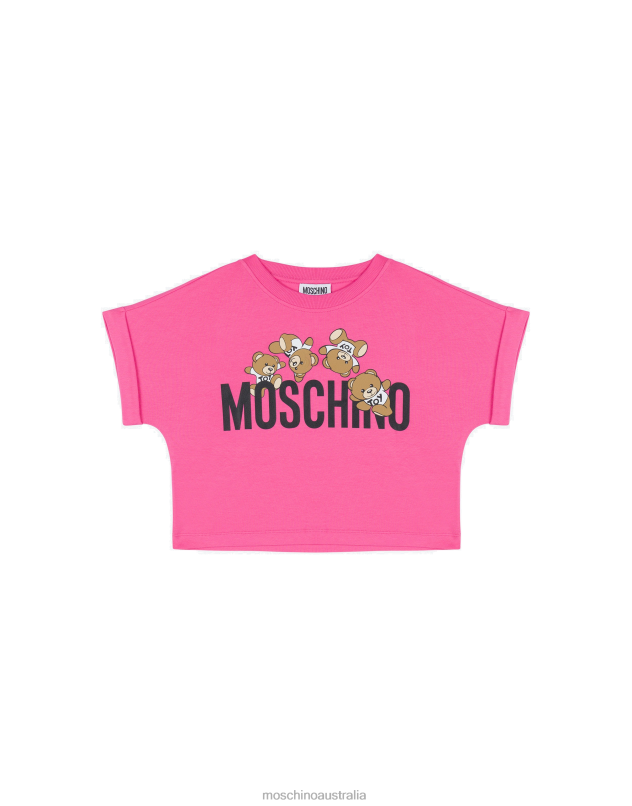 TEDDY LOGO JERSEY T-SHIRT Moschino Girl FUCHSIA 44AA934 Clothing