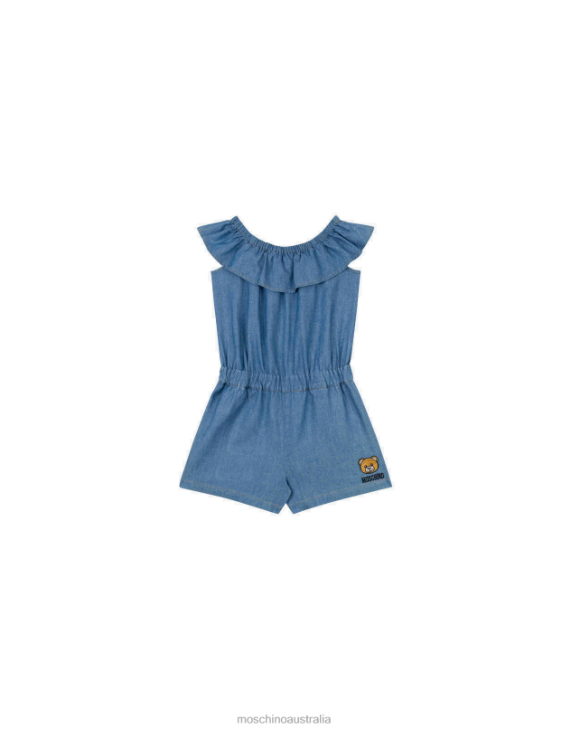 TEDDY PATCH CHAMBRAY SHORT JUMPSUIT Moschino Girl BLUE DENIM 44AA966 Clothing