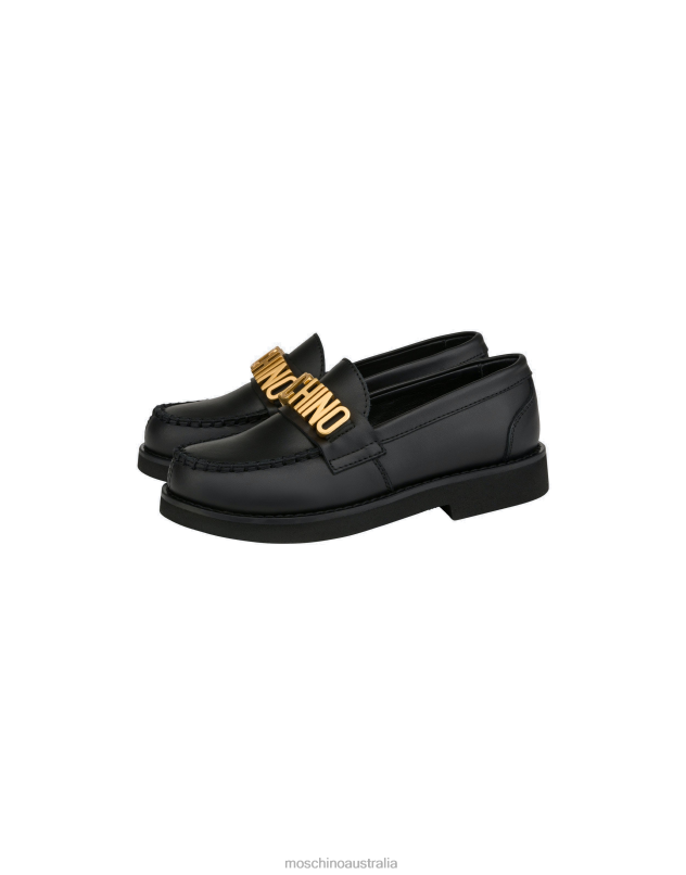 LETTERING LOGO CALFSKIN LOAFERS Moschino Girl BLACK 44AA1023 Footwear