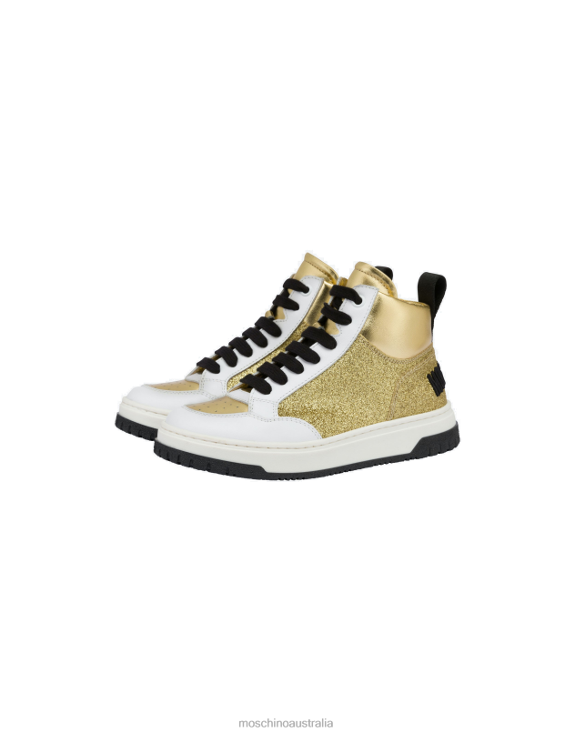 LOGO EMBROIDERY GLITTER HIGH-TOP SNEAKERS Moschino Girl GOLD 44AA1021 Footwear