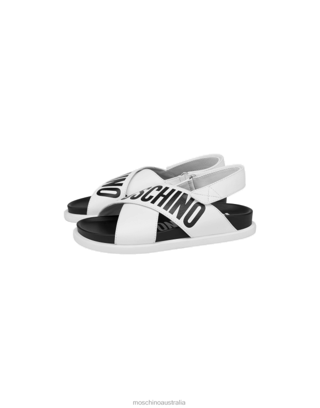 LOGO PRINT CROSSED SANDALS Moschino Girl WHITE 44AA1028 Footwear