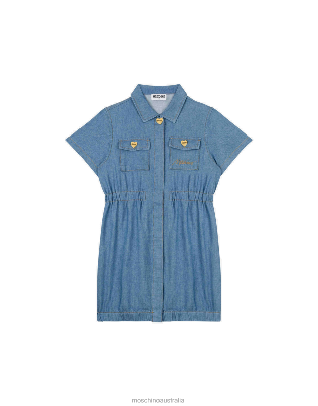 HEART BUTTONS CHAMBRAY DRESS Moschino Girl BLUE DENIM 44AA1044 Clothing
