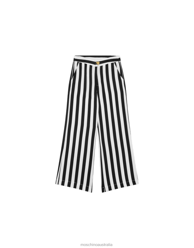 HEART BUTTON SATIN STRIPED TROUSERS Moschino Girl WHITE 44AA1053 Clothing