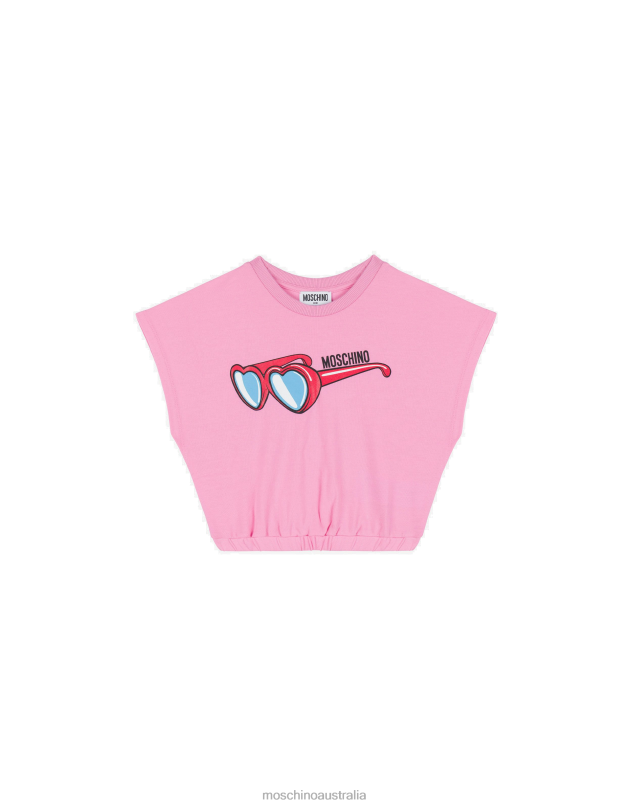 HEART SUNGLASSES JERSEY T-SHIRT Moschino Girl PINK 44AA1049 Clothing