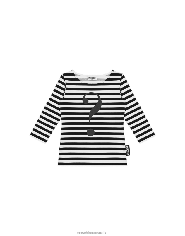 HOUSE SYMBOLS !? STRIPED T-SHIRT Moschino Girl WHITE 44AA1052 Clothing