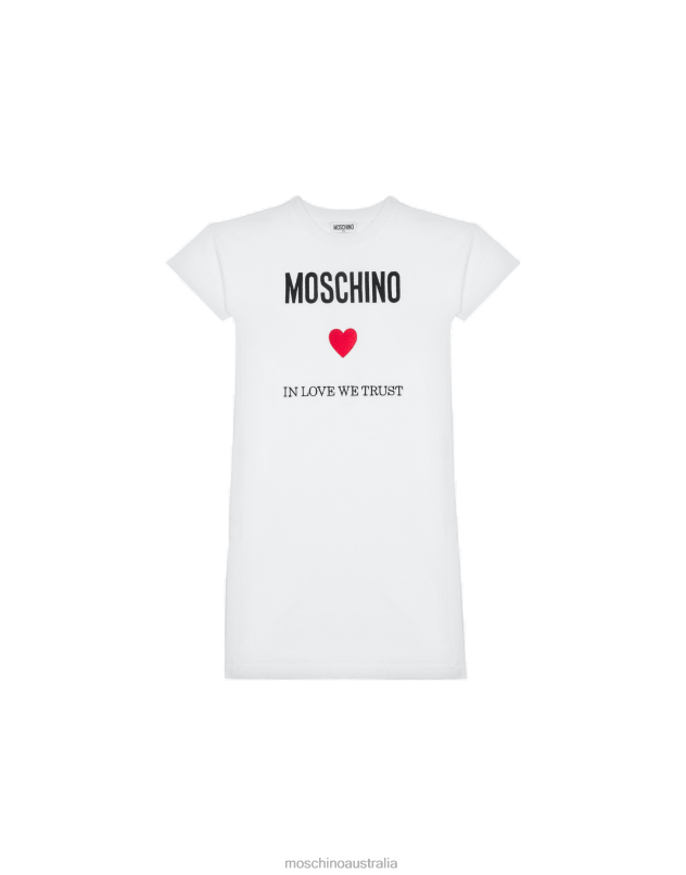 IN LOVE WE TRUST JERSEY DRESS Moschino Girl WHITE 44AA1040 Clothing