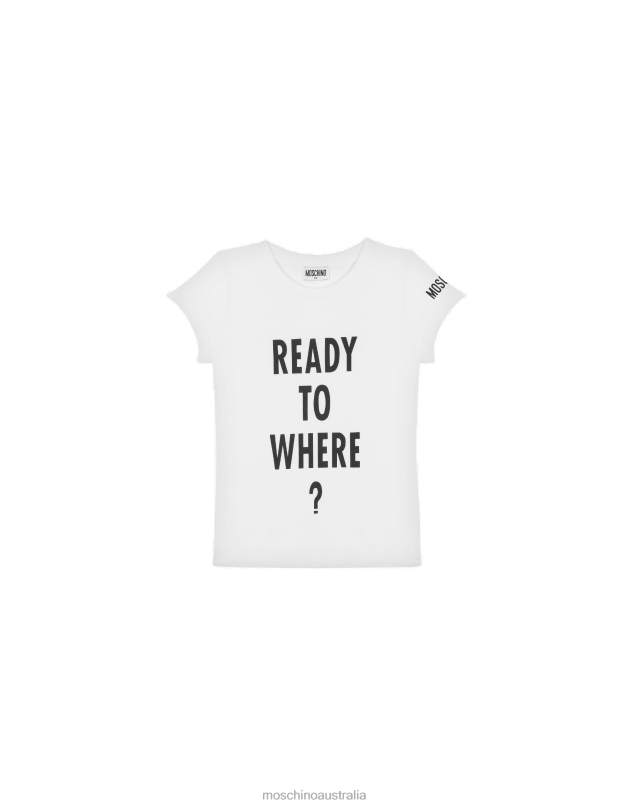 READY TO WHERE? JERSEY T-SHIRT Moschino Girl WHITE 44AA1050 Clothing