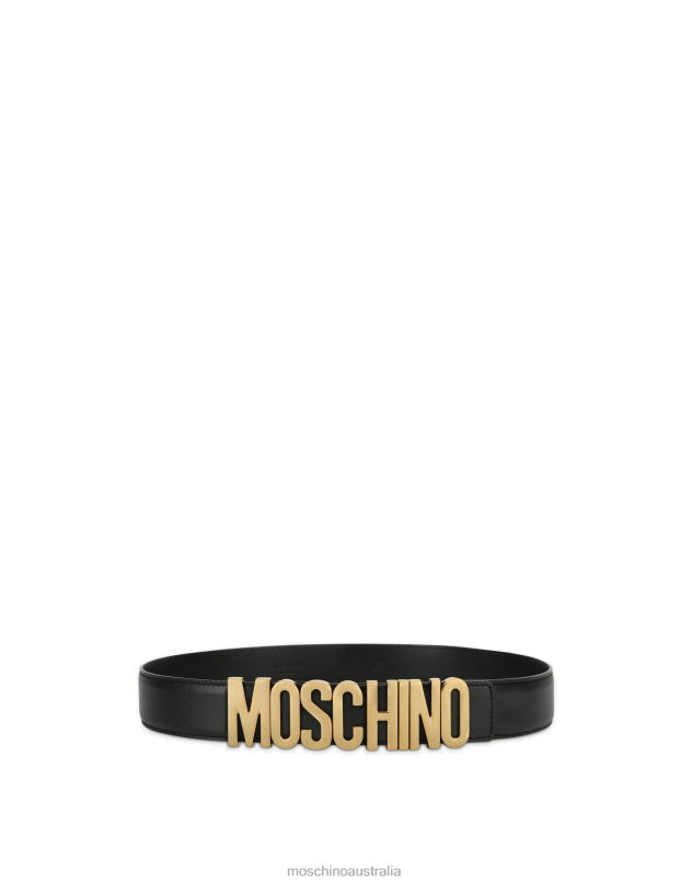 BELT IN LEATHER WITH LOGO Moschino Men BLACK 44AA781 Accessory