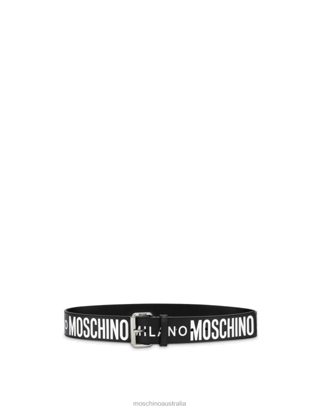 LEATHER BELT WITH ALL OVER LOGO Moschino Men BLACK 44AA784 Accessory