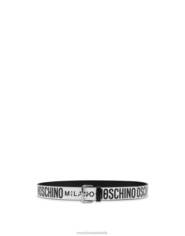 LEATHER BELT WITH ALL OVER LOGO Moschino Men WHITE 44AA785 Accessory