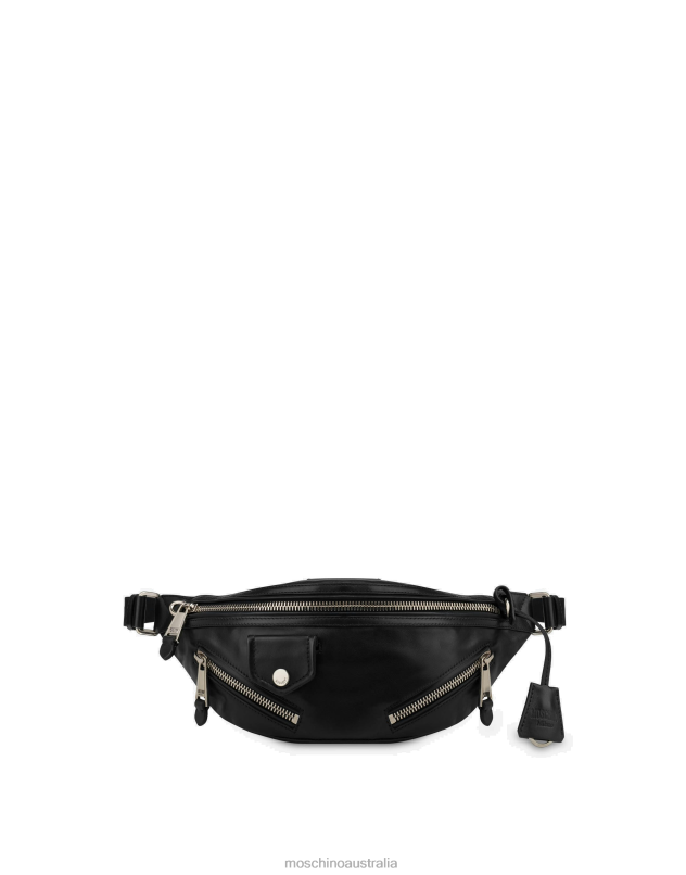 BIKER CALFSKIN WAIST BAG Moschino Men BLACK 44AA699 Accessory