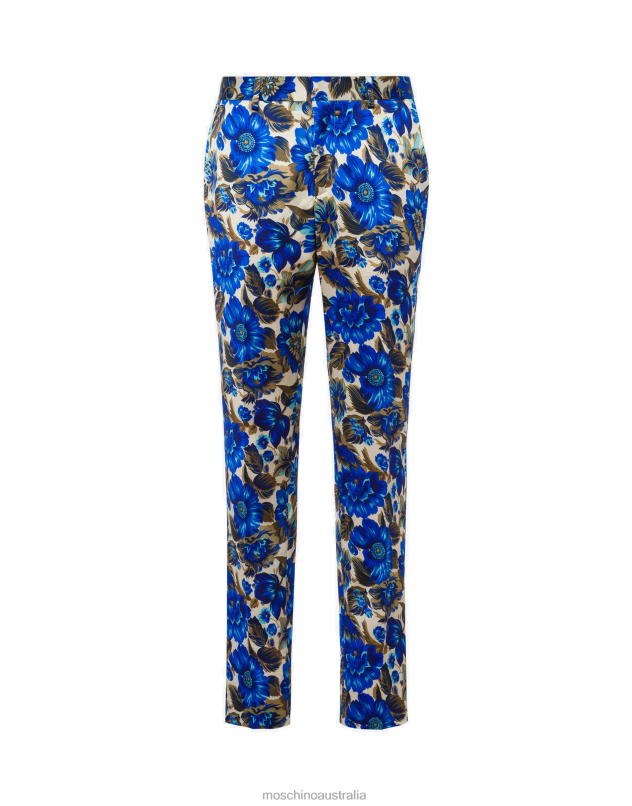 ALLOVER BLUE FLOWERS COTTON AND VISCOSE TROUSERS Moschino Men BLUE 44AA532 Clothing
