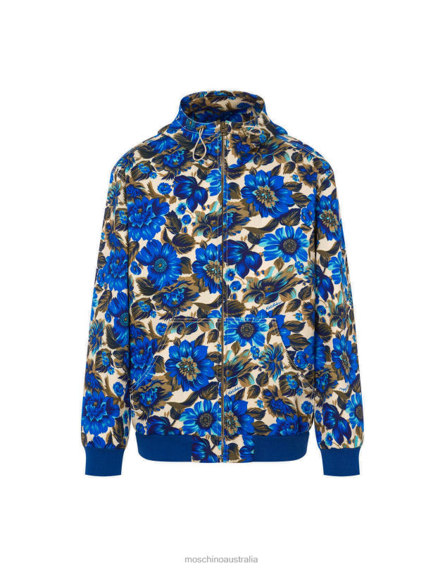 ALLOVER BLUE FLOWERS STRETCH BULL BOMBER JACKET Moschino Men BLUE 44AA503 Clothing