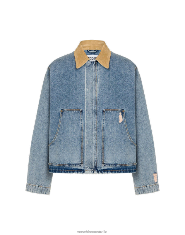 DESTROYED DENIM JACKET Moschino Men BLUE DENIM 44AA504 Clothing