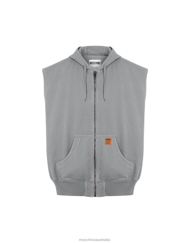 DOUBLE SMILEY COTTON CANVAS GILET Moschino Men GREY 44AA505 Clothing