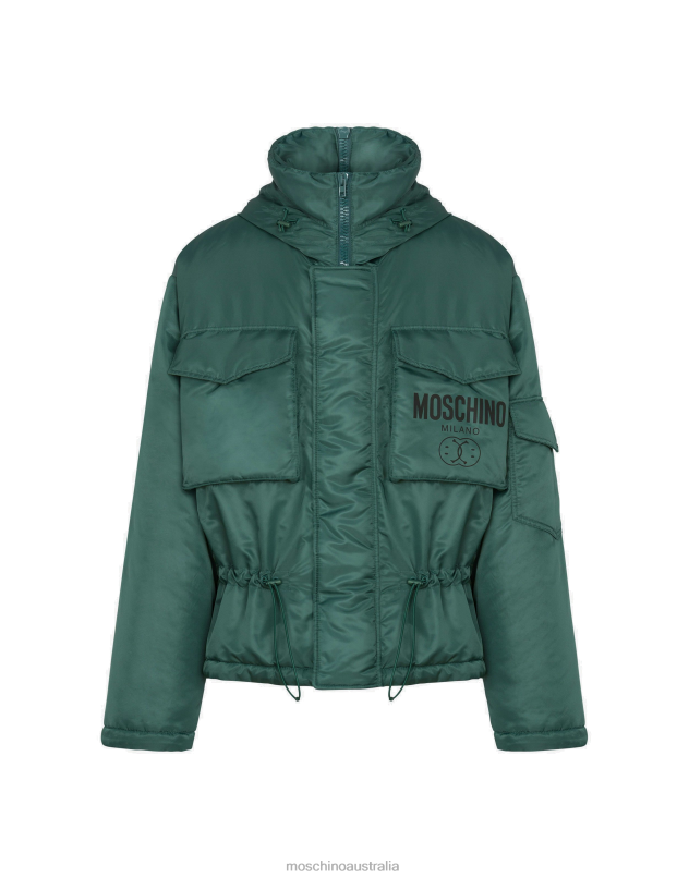 DOUBLE SMILEY TECHNICAL NYLON DOWN JACKET Moschino Men DARK GREEN 44AA507 Clothing