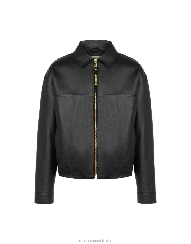 MINI LETTERING PULLER ZIP NAPPA LEATHER JACKET Moschino Men BLACK 44AA497 Clothing