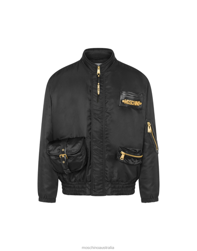 MULTIPOCKETS NYLON BOMBER JACKET Moschino Men BLACK 44AA499 Clothing