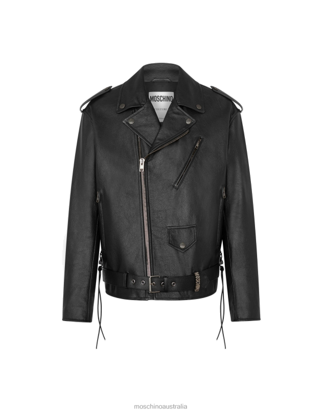 NAPPA LEATHER BIKER JACKET WITH LACES Moschino Men BLACK 44AA498 Clothing