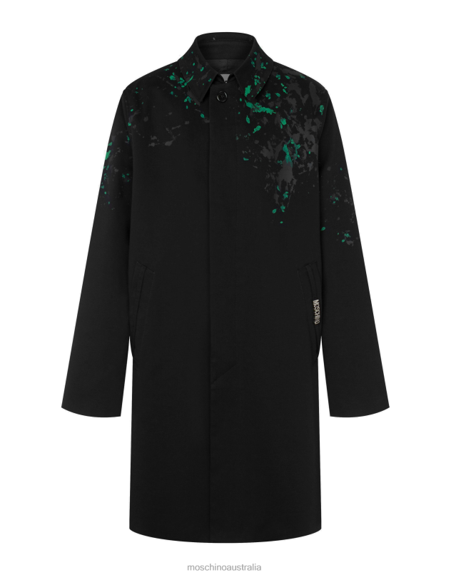 PAINTED EFFECT STRETCH GABARDINE COAT Moschino Men BLACK 44AA508 Clothing