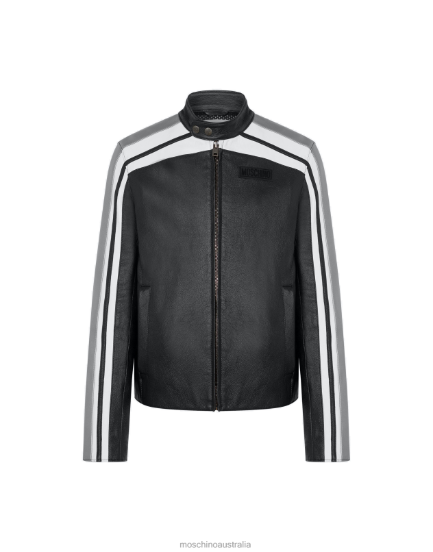 RUBBER LOGO NAPPA LEATHER BIKER JACKET Moschino Men BLACK 44AA506 Clothing