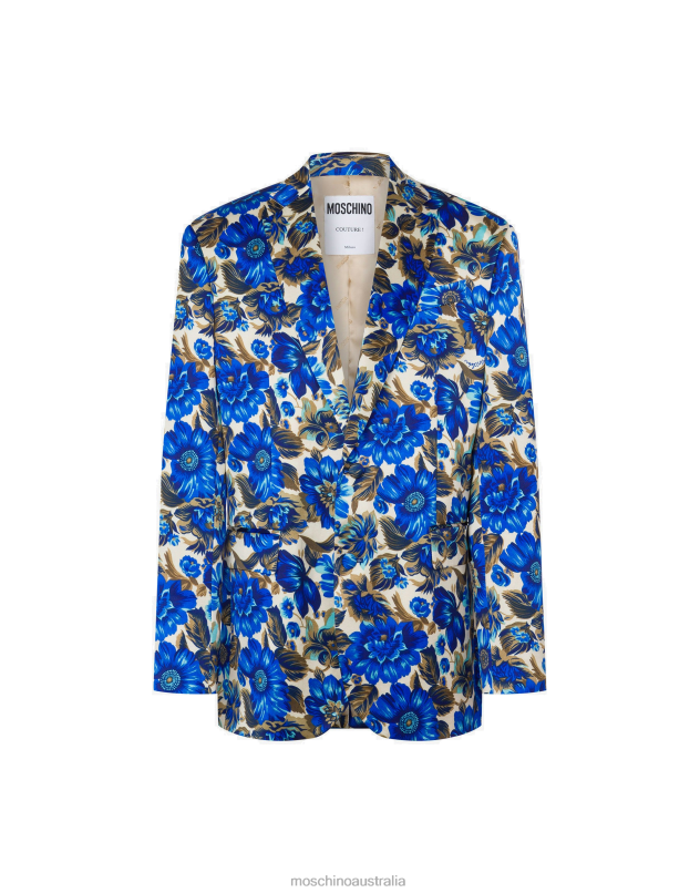 ALLOVER BLUE FLOWERS COTTON AND VISCOSE JACKET Moschino Men BLUE 44AA519 Clothing