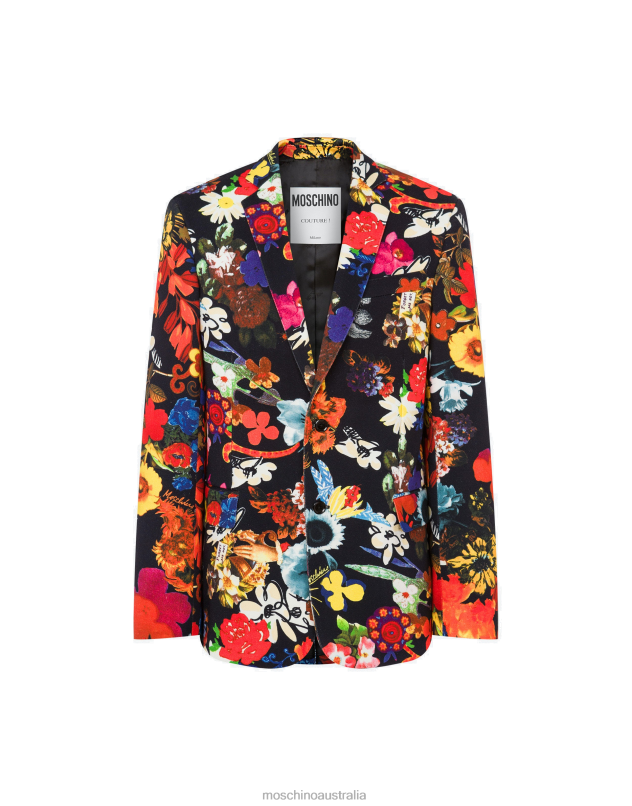 ALLOVER FLOWERS BULL JACKET Moschino Men BLACK 44AA518 Clothing