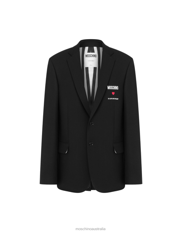 IN LOVE WE TRUST STRETCH GABARDINE JACKET Moschino Men BLACK 44AA512 Clothing