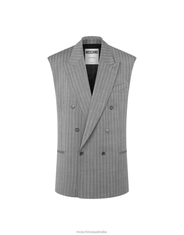 OVERSIZED HERRINGBONE WOOL GILET Moschino Men GREY 44AA527 Clothing