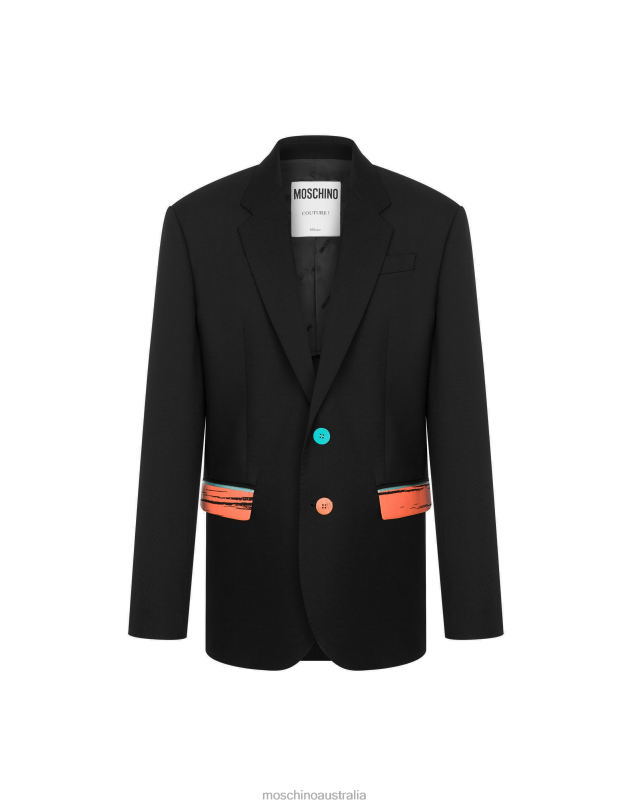 PAINTED DETAILS WOOL CLOTH JACKET Moschino Men BLACK 44AA517 Clothing