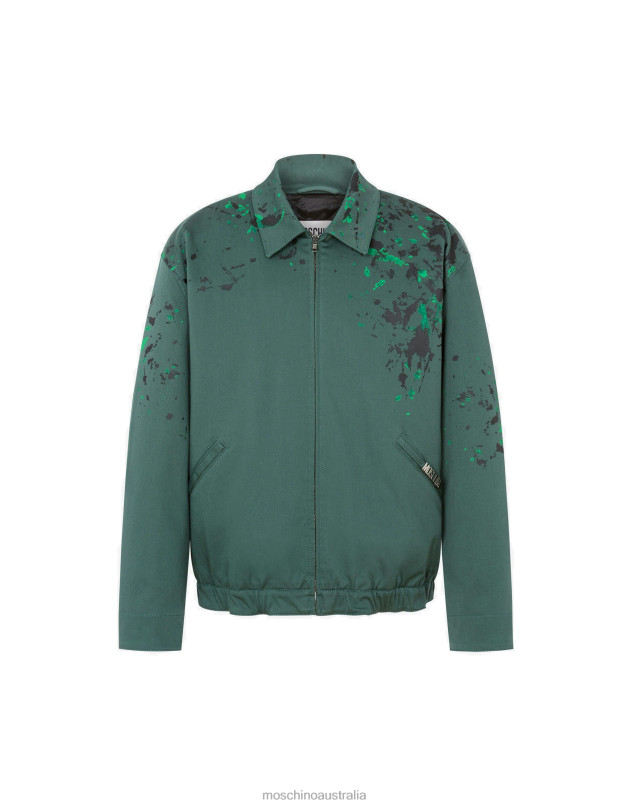 PAINTED EFFECT STRETCH GABARDINE JACKET Moschino Men DARK GREEN 44AA526 Clothing