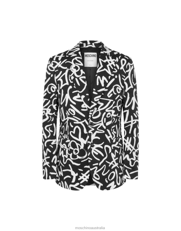 SCRIBBLE PRINT POPLIN JACKET Moschino Men BLACK 44AA515 Clothing