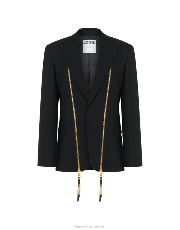 ZIPPER DETAILS STRETCH GABARDINE JACKET Moschino Men BLACK 44AA511 Clothing