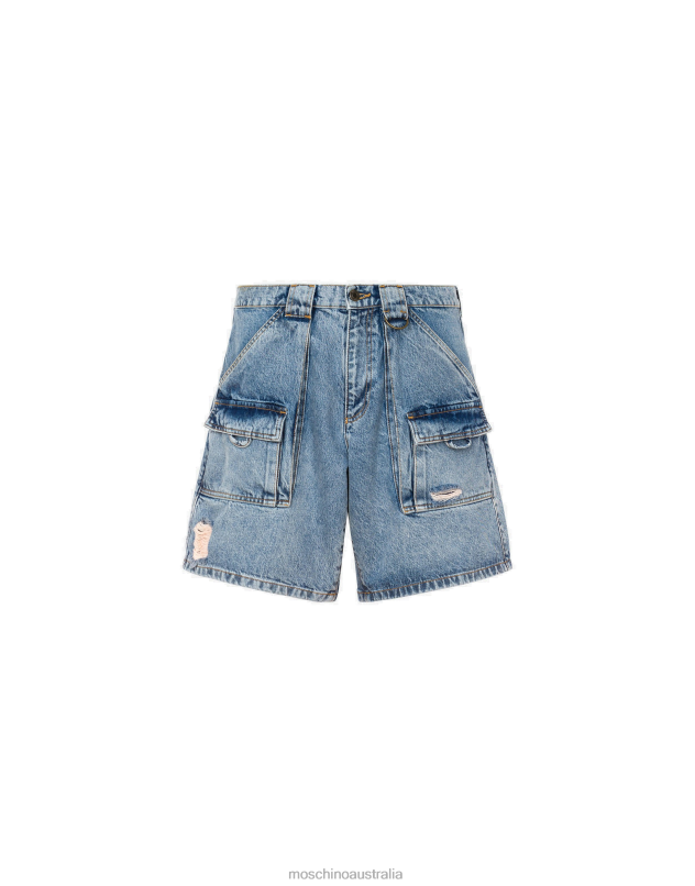 DESTROYED DENIM BERMUDA SHORTS Moschino Men BLUE DENIM 44AA639 Clothing