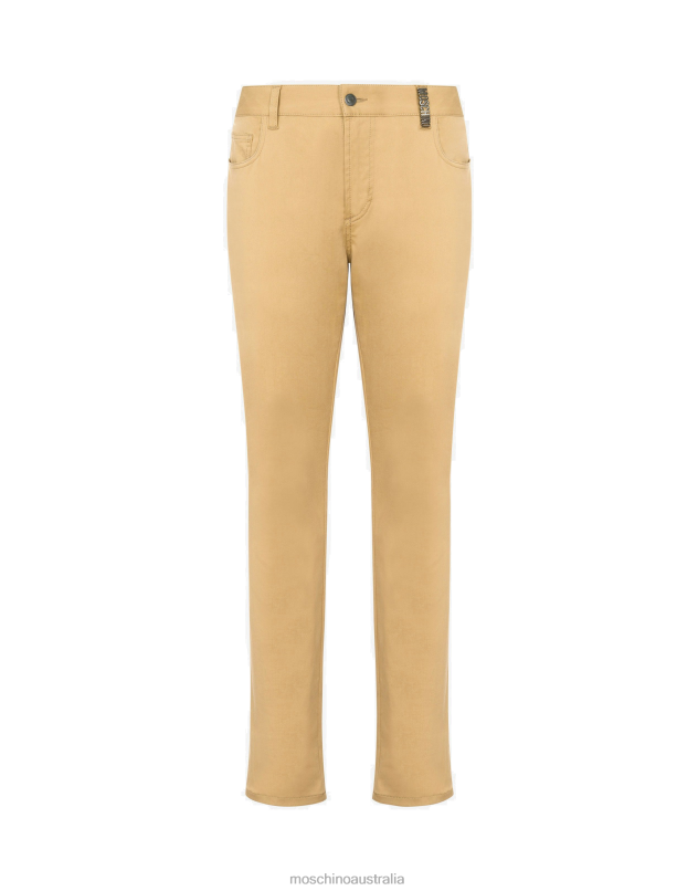 METAL LETTERING STRETCH GABARDINE TROUSERS Moschino Men BEIGE 44AA640 Clothing